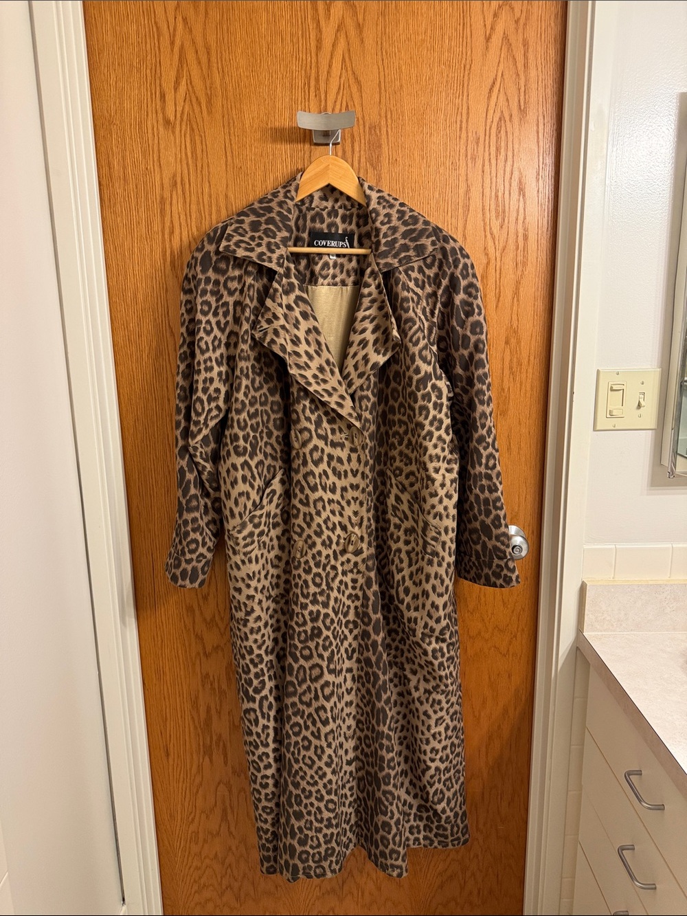 Coverups Vintage Trench Coat Leopard Print double-breasted rain jacket late 80s